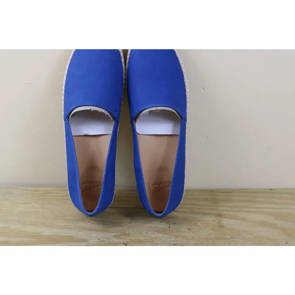Dansko Espadrilles Sandals 6 Blue Leather Lesley Slip On Loafers Shoes New